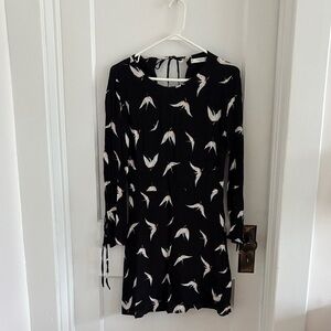 Mango Black Dress with Bird Print